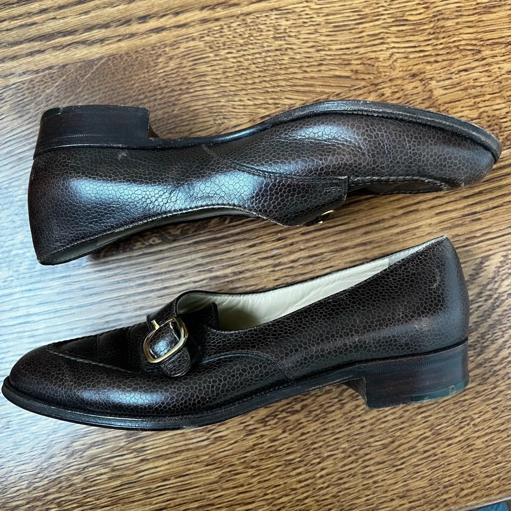 TANINO CRISCI Handmade Brown Leather Loafers‎ Buckle Luxury Italy Vintage 34